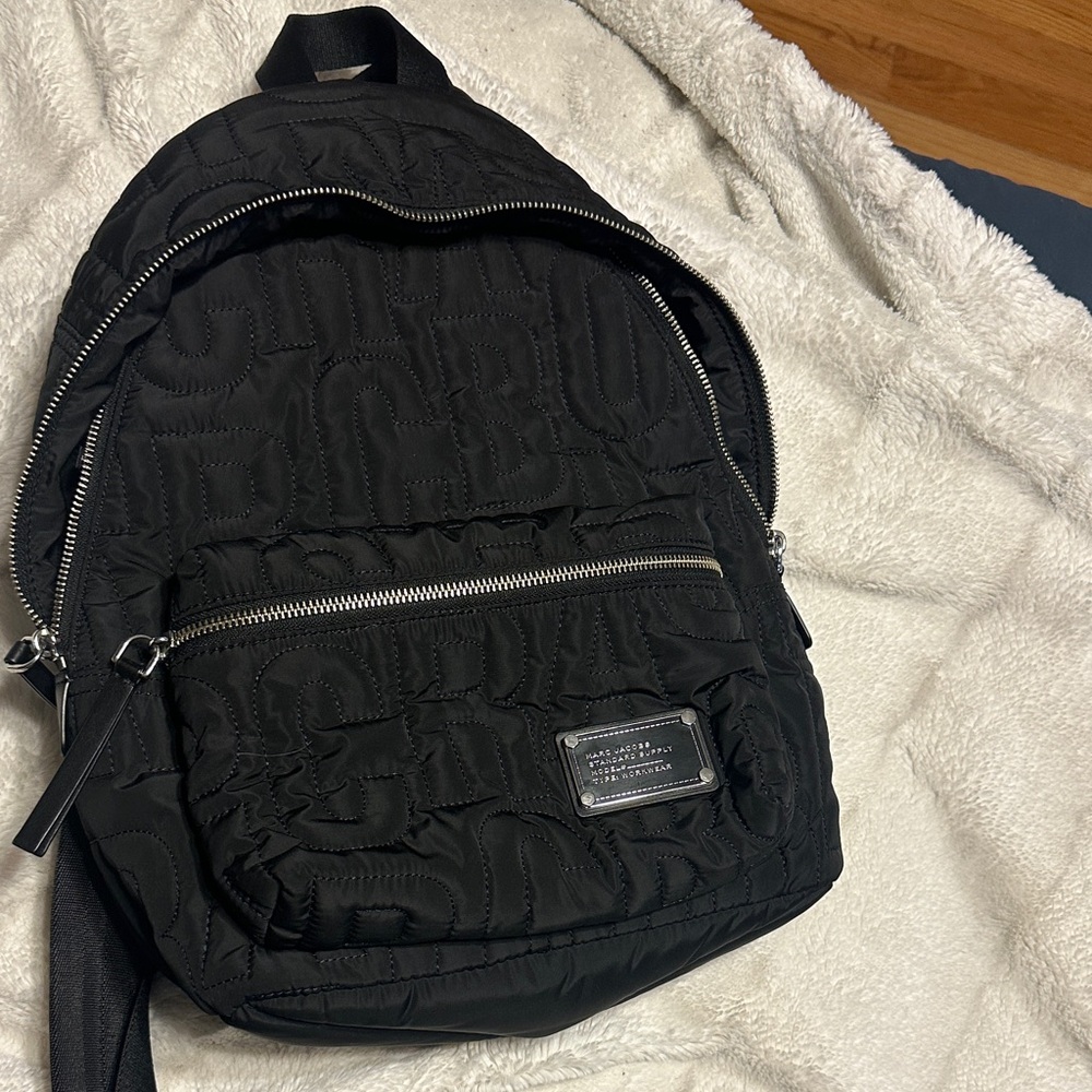 Marc Jacobs Black Quilted Nylon Logo Backpack